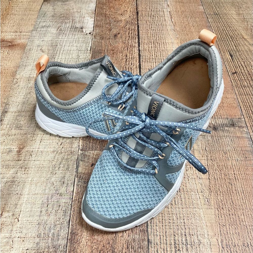 Vionic Alma Active Sneakers Blue Grey Mesh Lace Up Walking Shoes US 8